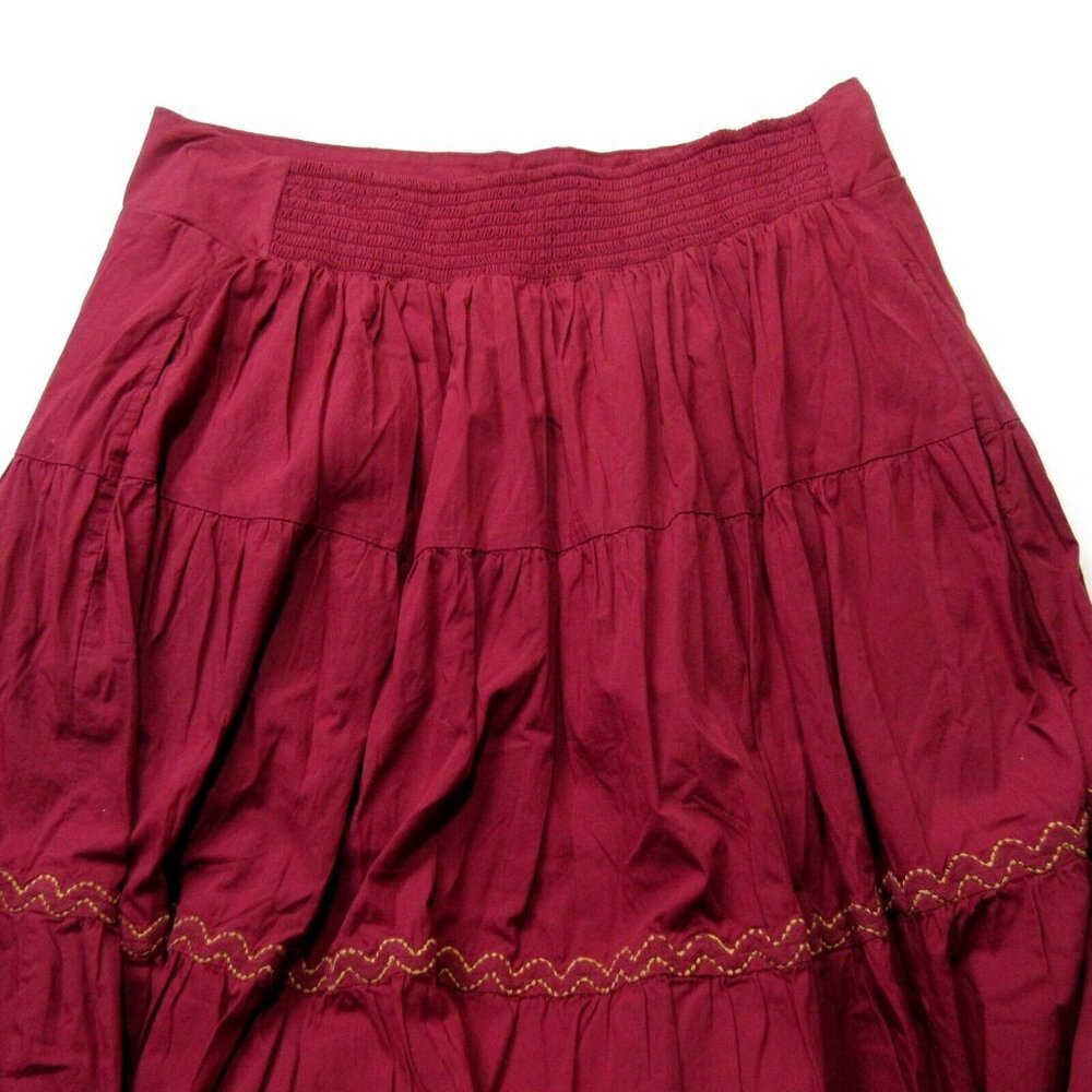 NWT Anthropologie Tiered Lace Maxi in Maroon Red Cotton Pull-on Skirt 1X - Picture 11 of 11
